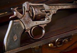 Antique Rusted Revolver in Wooden Gun Case